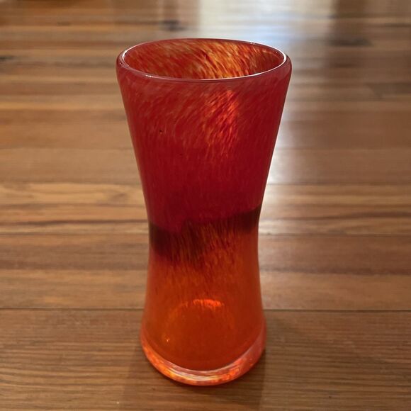 Speckled Art Glass Vase Red Orange 7x2.5 in - Picture 9 of 11